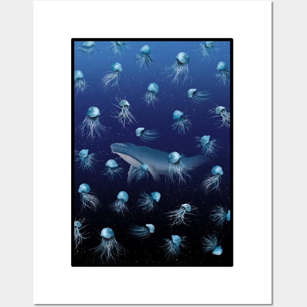 Jellyfish and blue whale Wall Art by mailboxdisco